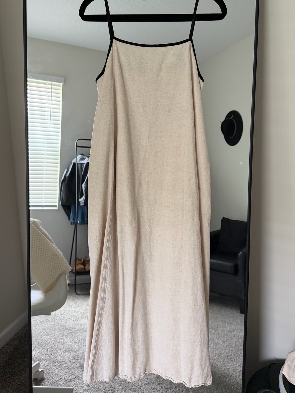 Velvet Cream Maxi Slip Dress with Black Trim